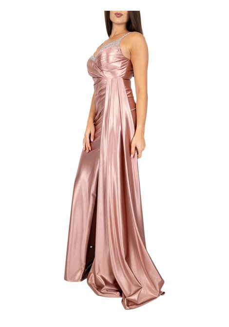 ABITO TESSUTO LAMINATO LUNGO CON SPACCO ALLURE | Abiti | A4229ROSE NUDE